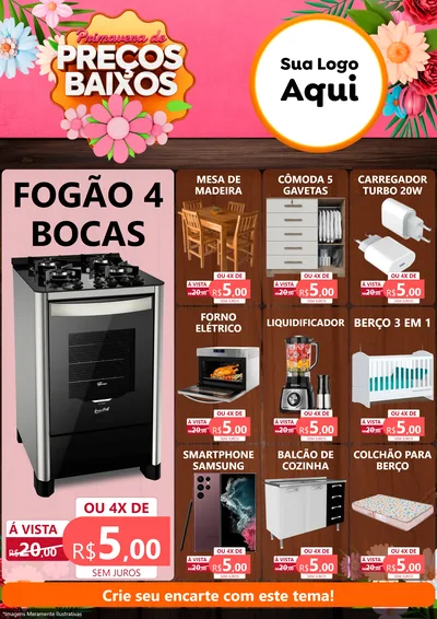 Modelo de Encarte para Encarte A4 Vertical com o tema Primavera de Preços Baixos para Móveis e Eletro