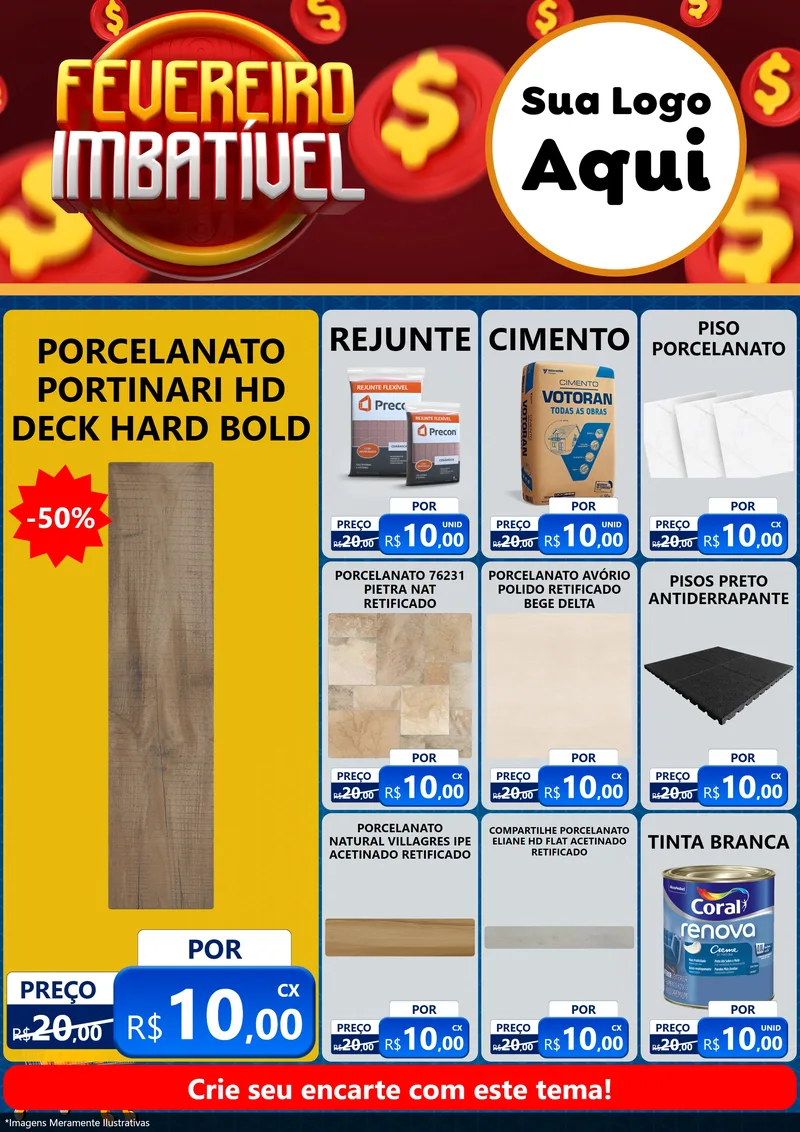 Modelo de Encarte para Encarte A4 Vertical com o tema Fevereiro Imbatível para Pisos e revestimentos