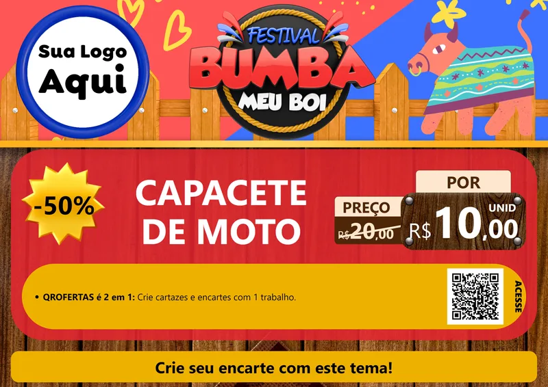 Modelo de Cartaz para Cartaz A4 Horizontal com o tema Festival Bumba Meu Boi para Moto peças