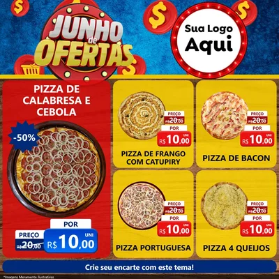 Modelo de Rede Social para Feed Facebook com o tema Junho de Ofertas para Pizzaria