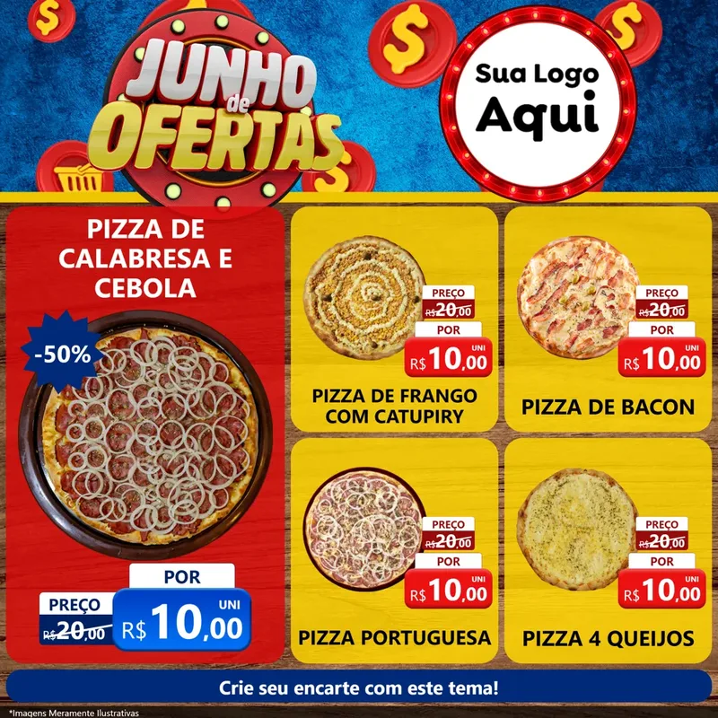 Modelo de Rede Social para Feed Facebook com o tema Junho de Ofertas para Pizzaria