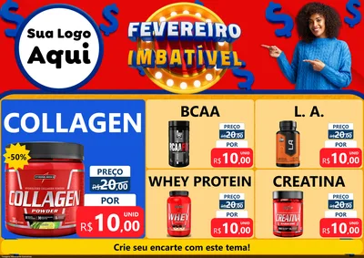 Modelo de Encarte para Encarte A4 Horizontal com o tema Fevereiro Imbatível para Suplementos alimentares