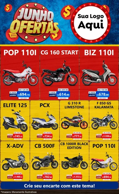 Modelo de Encarte para Encarte Grande com o tema Junho de Ofertas para Concessionaria de Motos