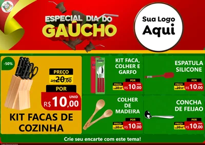 Modelo de Encarte para Encarte A4 Horizontal com o tema Especial Dia do Gaúcho para Utilidades Domésticas