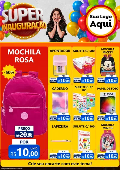 Modelo de Encarte para Encarte A4 Vertical com o tema Super Inauguração para Papelaria