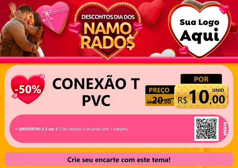 Modelo de Cartaz para Cartaz A4 Horizontal com o tema Descontos Dia dos Namorados para Tubos e conexões