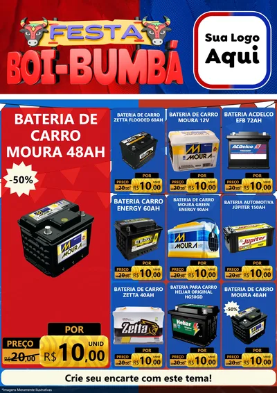 Modelo de Encarte para Encarte A4 Vertical com o tema Festa Boi Bumbá para Baterias Elétricas