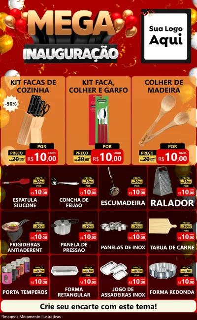 Modelo de Encarte para Encarte Grande com o tema Mega Inauguração para Utilidades Domésticas