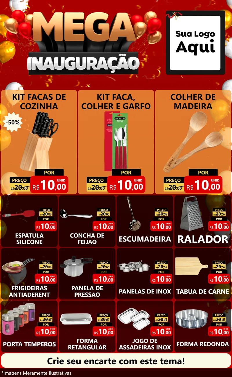 Modelo de Encarte para Encarte Grande com o tema Mega Inauguração para Utilidades Domésticas