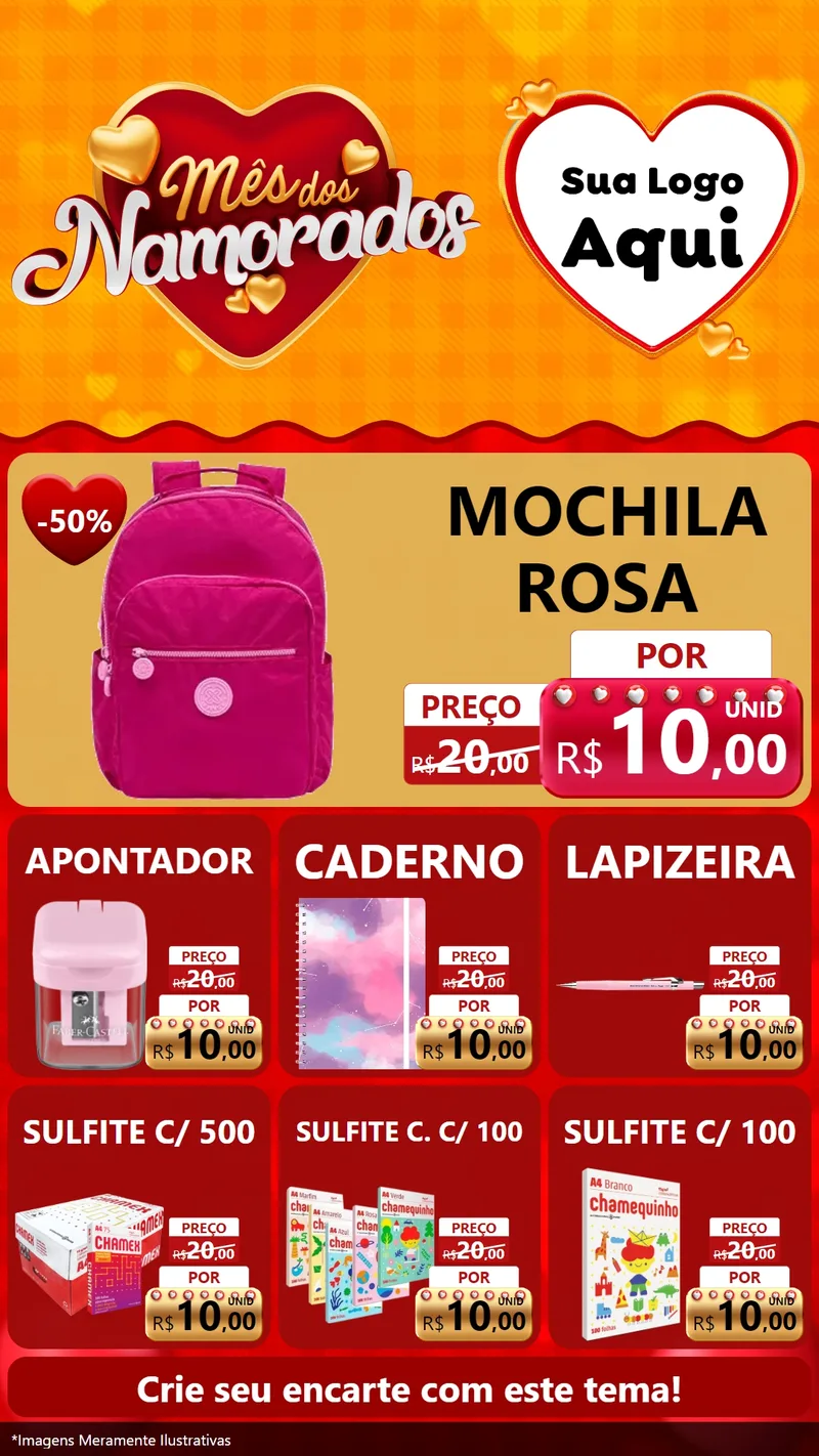 Modelo de Rede Social para Stories com o tema Mês dos Namorados para Papelaria
