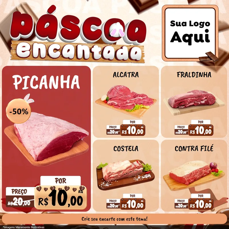 Modelo de Rede Social para Feed Facebook com o tema Páscoa Encantada para Açougue