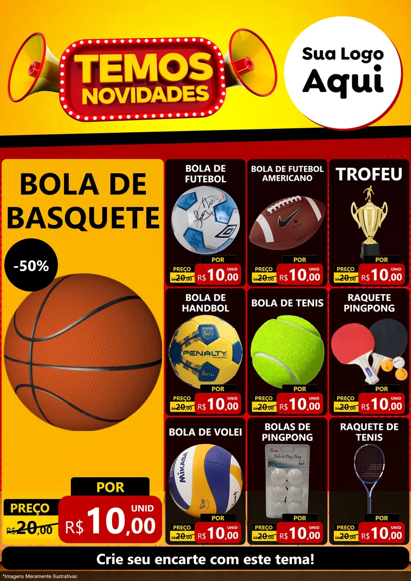 Modelo de Encarte para Encarte A4 Vertical com o tema Temos Novidades para Artigos Esportivos