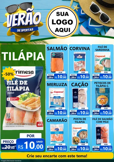 Modelo de Encarte para Encarte A4 Vertical com o tema Verão de Ofertas para Peixaria