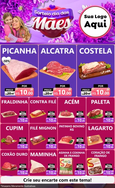 Modelo de Encarte para Encarte Grande com o tema Sorteio Dia das Mães para Açougue