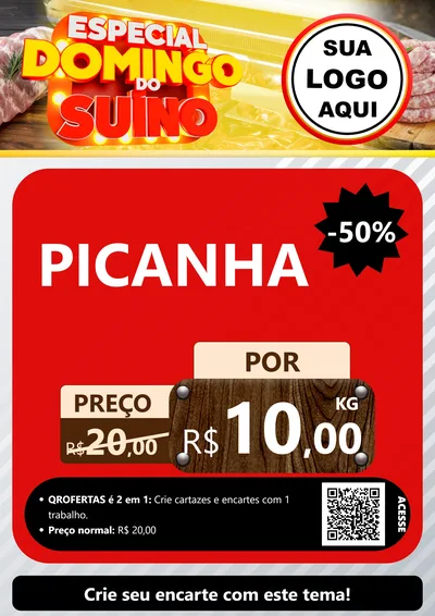 Modelo de Cartaz para Cartaz A4 Vertical com o tema Especial Domingo do Suíno para Açougue