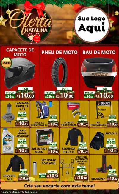 Modelo de Encarte para Encarte Grande com o tema Ofertas Natalina para Moto peças
