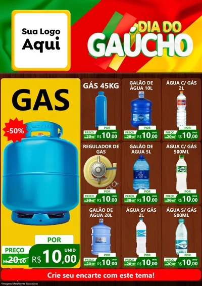 Modelo de Encarte para Encarte A4 Vertical com o tema Dia do Gaúcho para Água e gás