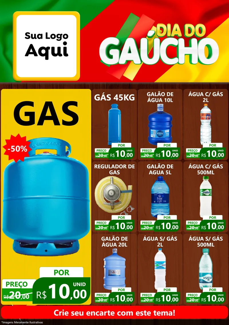 Modelo de Encarte para Encarte A4 Vertical com o tema Dia do Gaúcho para Água e gás
