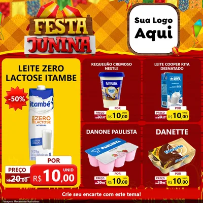 Modelo de Rede Social para Feed Facebook com o tema Festa Junina para Frios e Laticínios