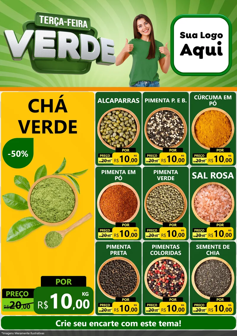 Modelo de Encarte para Encarte A4 Vertical com o tema Terça - Feira Verde para Produtos Naturais