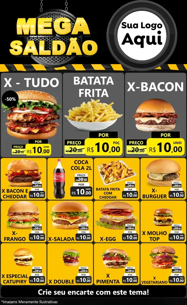 Modelo de Encarte para Encarte Grande com o tema Mega Saldão para Hamburgueria