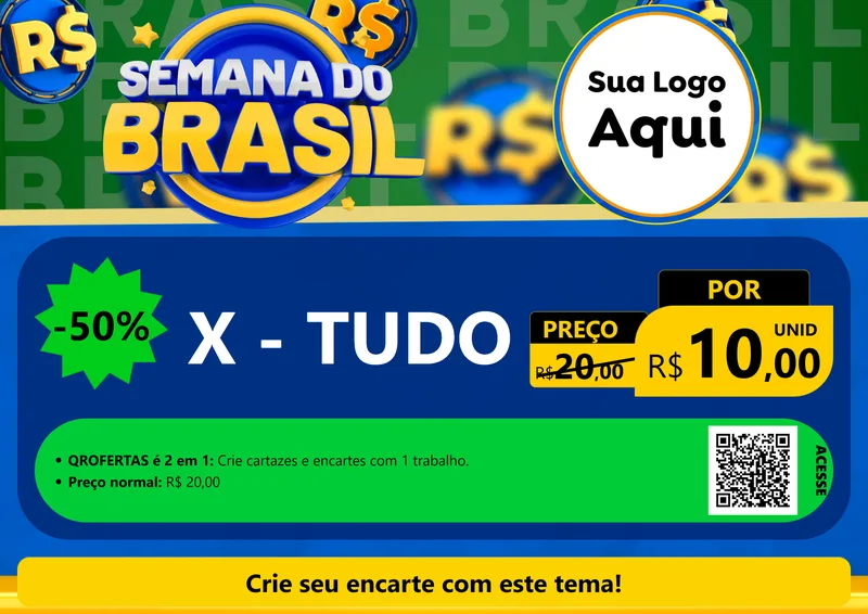 Modelo de Cartaz para Cartaz A4 Horizontal com o tema Semana Do Brasil para Hamburgueria