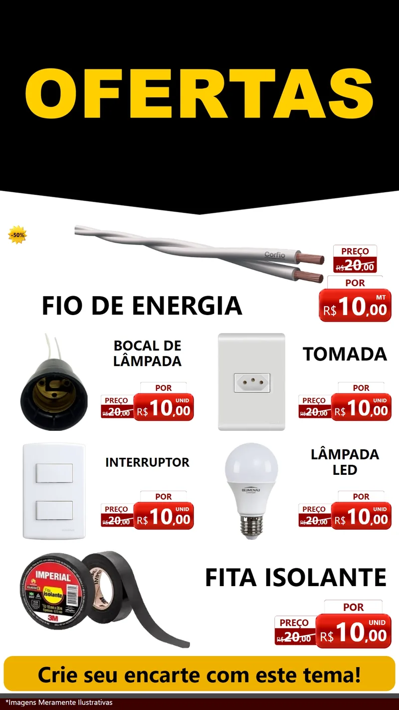 Modelo de TV para TV Vertical com o tema Ofertas Preto e Vermelho Cartaz para Materiais Elétricos