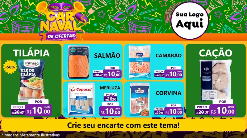 Modelo de TV para TV Horizontal com o tema Carnaval de Ofertas para Peixaria