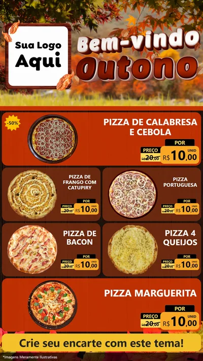 Modelo de TV para TV Vertical com o tema Bem-vindo Outono para Pizzaria