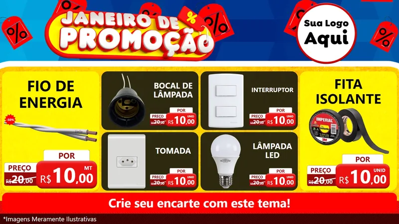 Modelo de TV para TV Horizontal com o tema Janeiro de Promoção para Materiais Elétricos