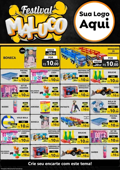 Modelo de Encarte para Encarte A4 Vertical com o tema Festival Maluco para Brinquedos
