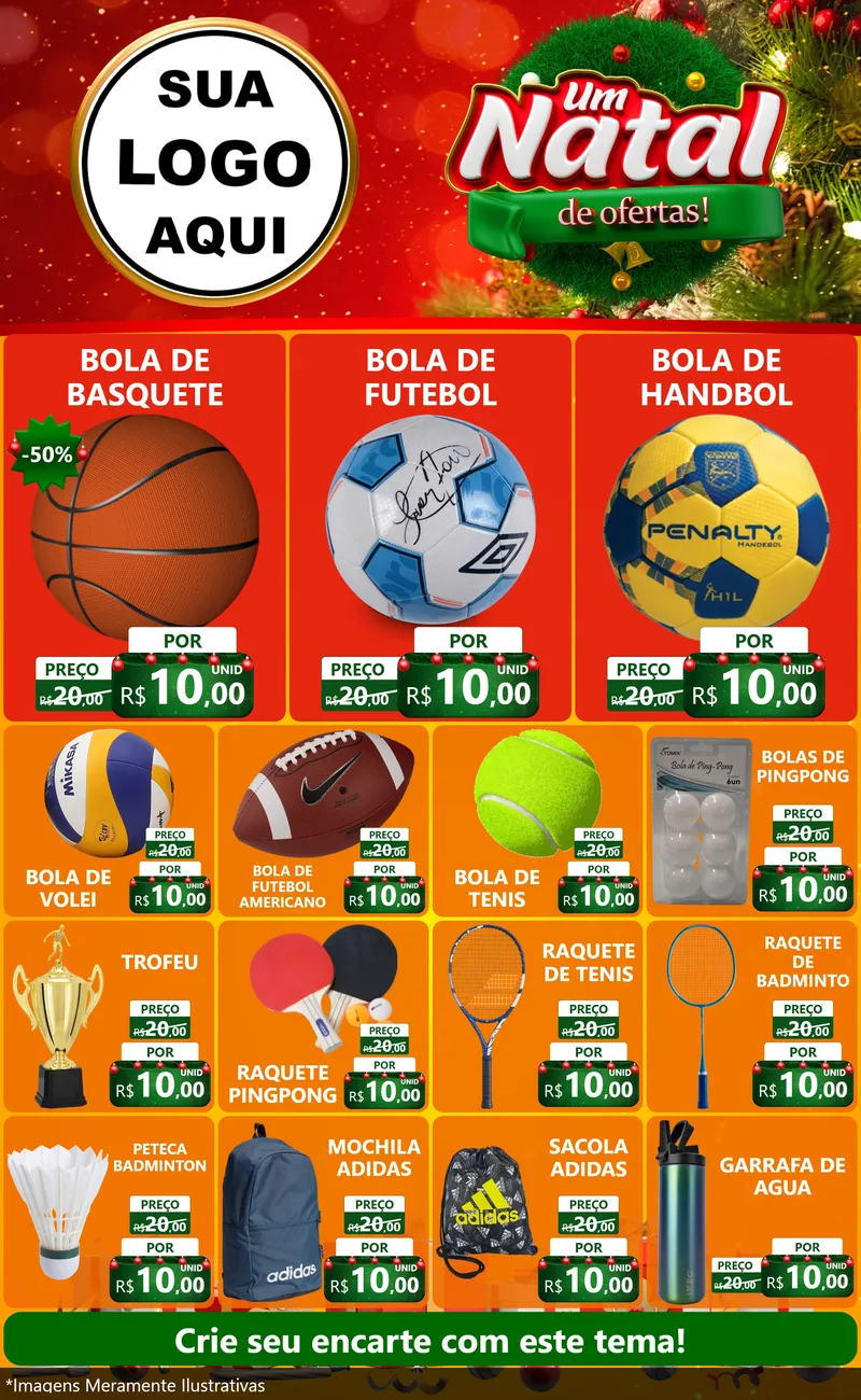Modelo de Encarte para Encarte Grande com o tema Um Natal de Ofertas para Artigos Esportivos