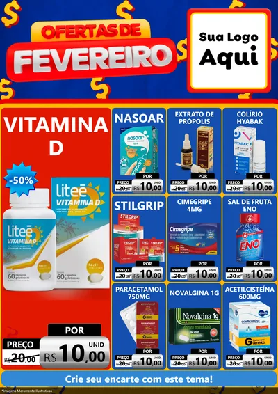 Modelo de Encarte para Encarte A4 Vertical com o tema Ofertas de Fevereiro para Farmácia