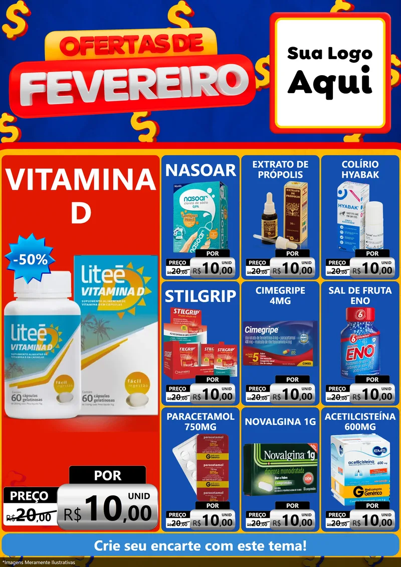 Modelo de Encarte para Encarte A4 Vertical com o tema Ofertas de Fevereiro para Farmácia