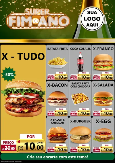 Modelo de Encarte para Encarte A4 Vertical com o tema Super Fim de Ano para Hamburgueria