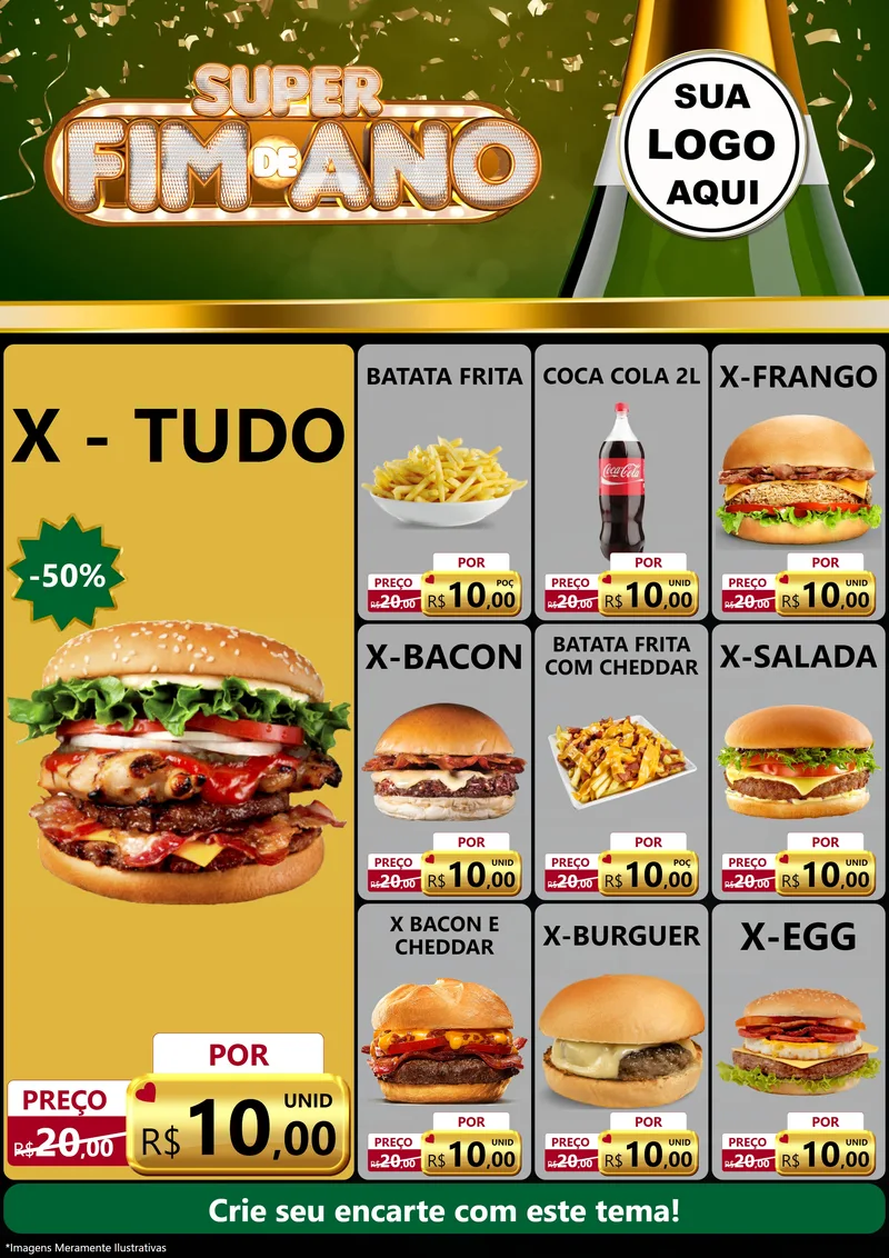 Modelo de Encarte para Encarte A4 Vertical com o tema Super Fim de Ano para Hamburgueria