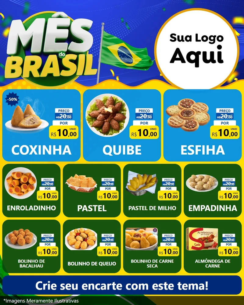 Modelo de Rede Social para Feed Instagram com o tema Mês do Brasil para Salgadaria