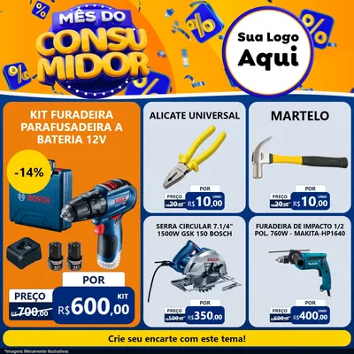 Modelo de Rede Social para Feed Facebook com o tema Mês do Consumidor para Maquinas e Ferramentas