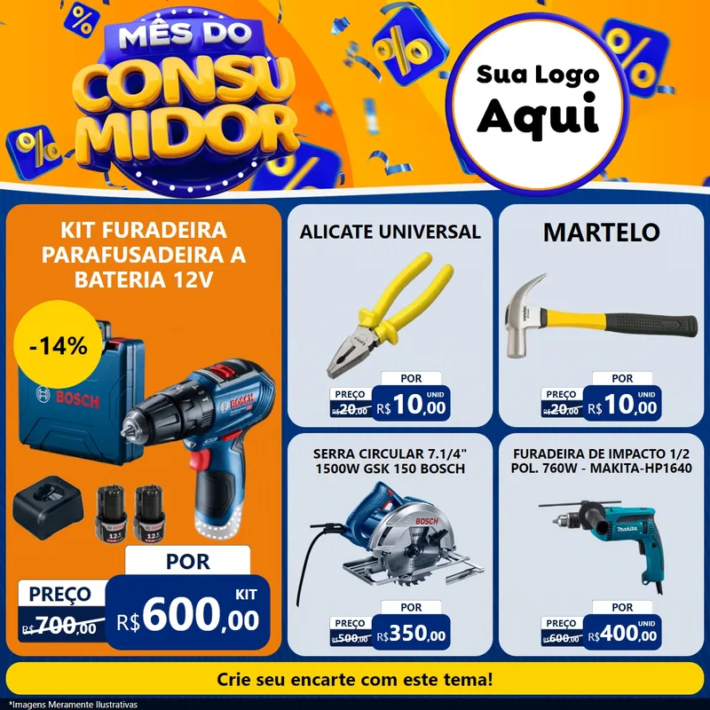 Modelo de Rede Social para Feed Facebook com o tema Mês do Consumidor para Maquinas e Ferramentas