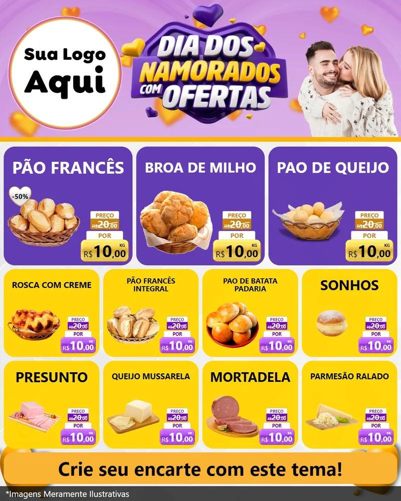 Modelo de Rede Social para Feed Instagram com o tema Dia Dos Namorados Com Ofertas para Padaria