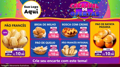 Modelo de TV para TV Horizontal com o tema Carnaval de Ofertas para Padaria