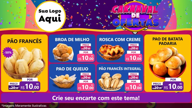 Modelo de TV para TV Horizontal com o tema Carnaval de Ofertas para Padaria