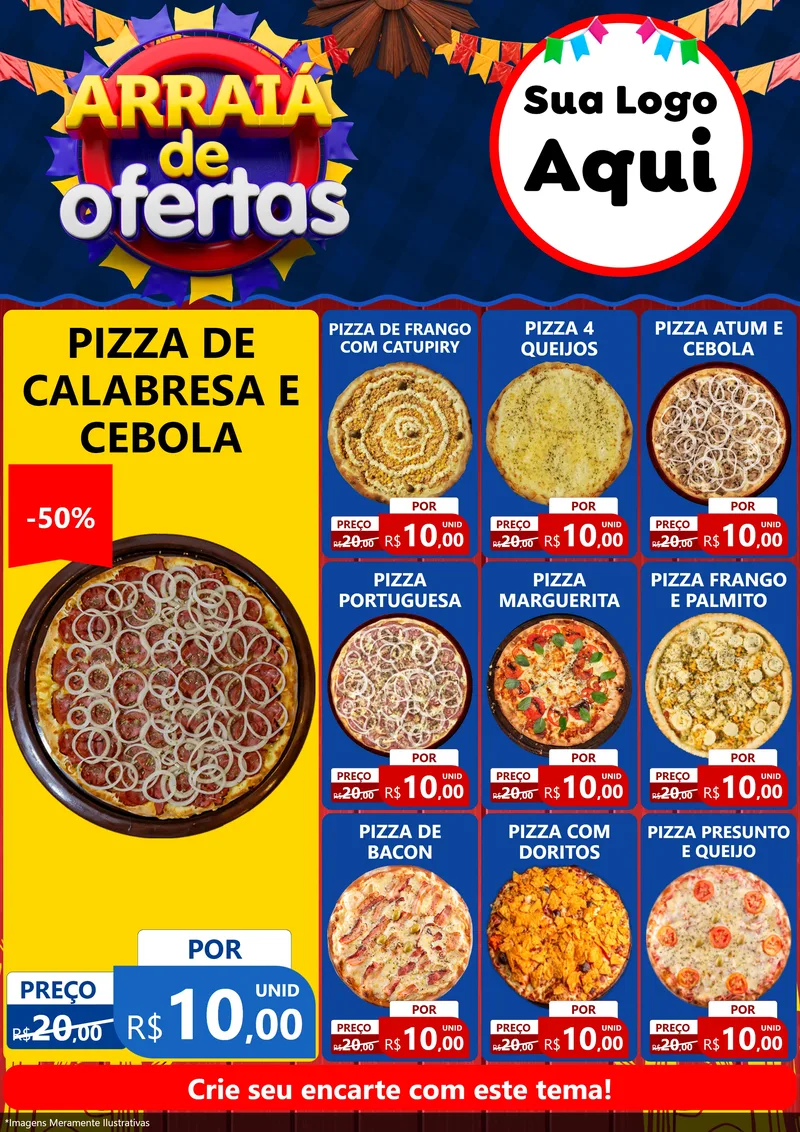 Modelo de Encarte para Encarte A4 Vertical com o tema Arraiá de Ofertas para Pizzaria