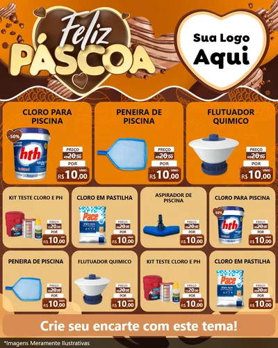 Modelo de Rede Social para Feed Instagram com o tema Feliz Páscoa para Produtos para Piscina