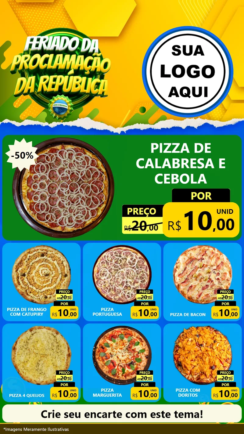Modelo de Rede Social para Stories com o tema Feriado da Proclamação da República para Pizzaria