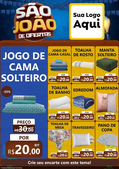 Modelo de Encarte para Encarte A4 Vertical com o tema São João Ofertas Imbatíveis! - Junina para Cama, Mesa e Banho