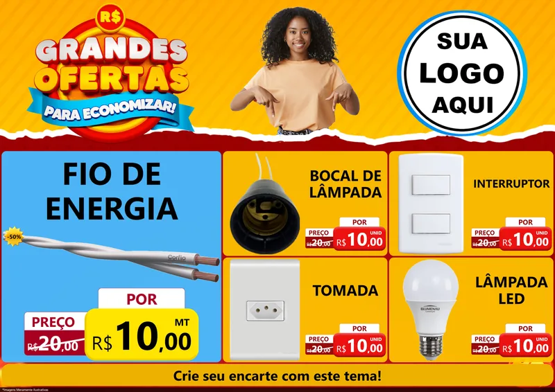 Modelo de Encarte para Encarte A4 Horizontal com o tema Grandes Ofertas Para Economizar! para Materiais Elétricos