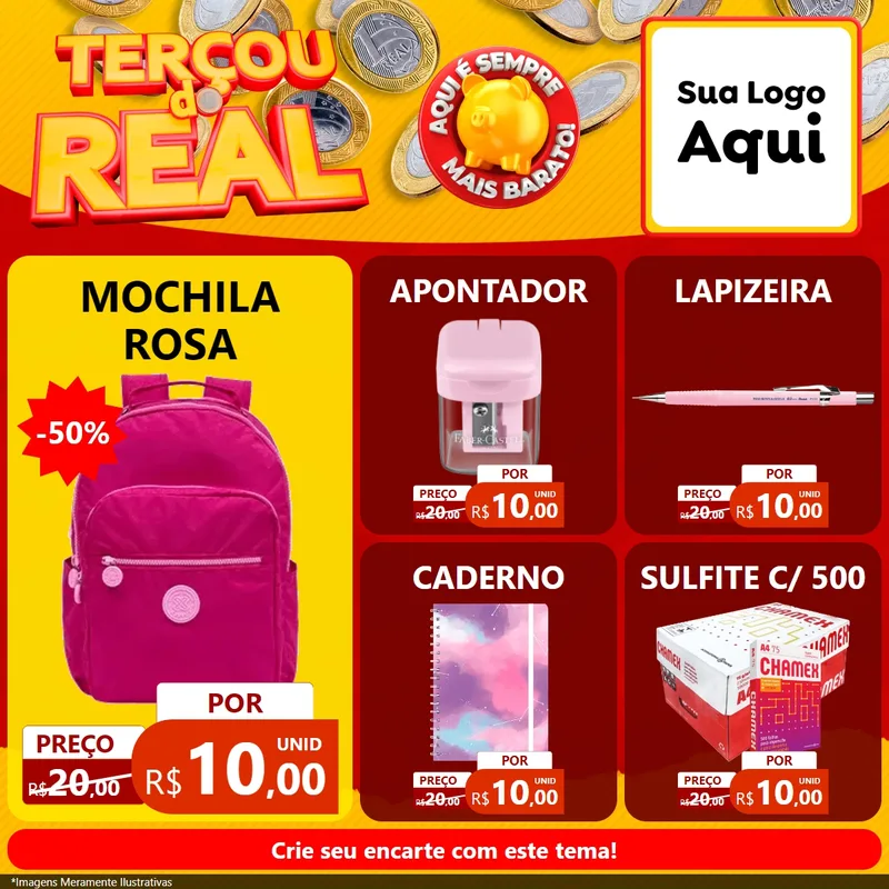 Modelo de Rede Social para Feed Facebook com o tema Terçou do Real para Papelaria