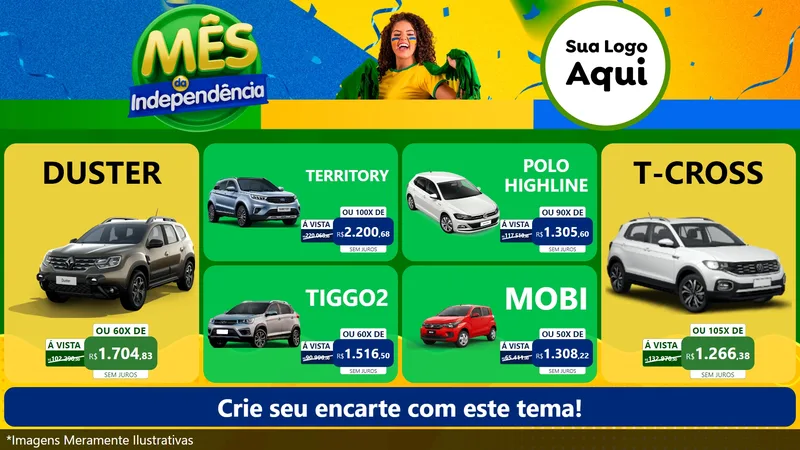 Modelo de TV para TV Horizontal com o tema Mês da Independência para Concessionaria de Carros