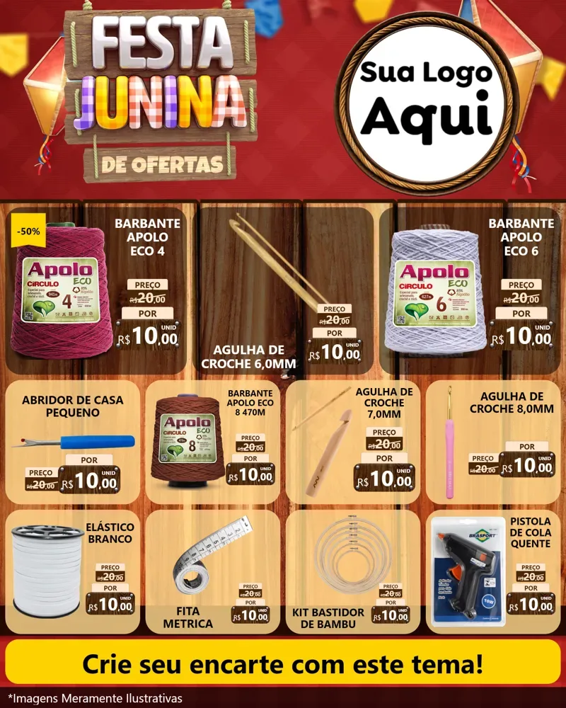 Modelo de Rede Social para Feed Instagram com o tema Festa Junina de Ofertas para Armarinho e Aviamentos